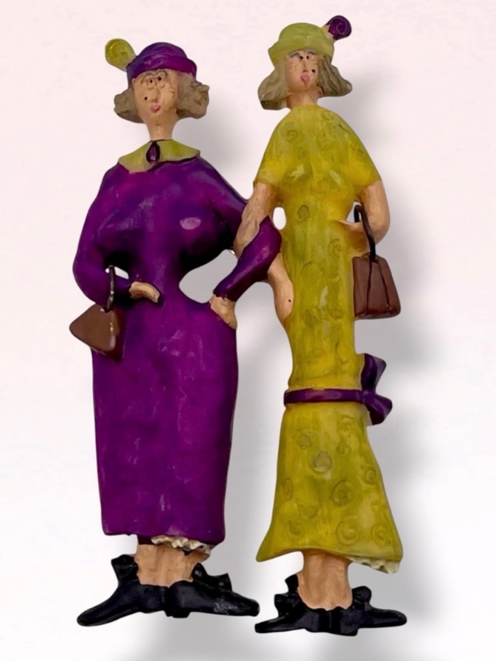Vintage Sandy Gervais Resin Best Friends Shopping Figural Brooch